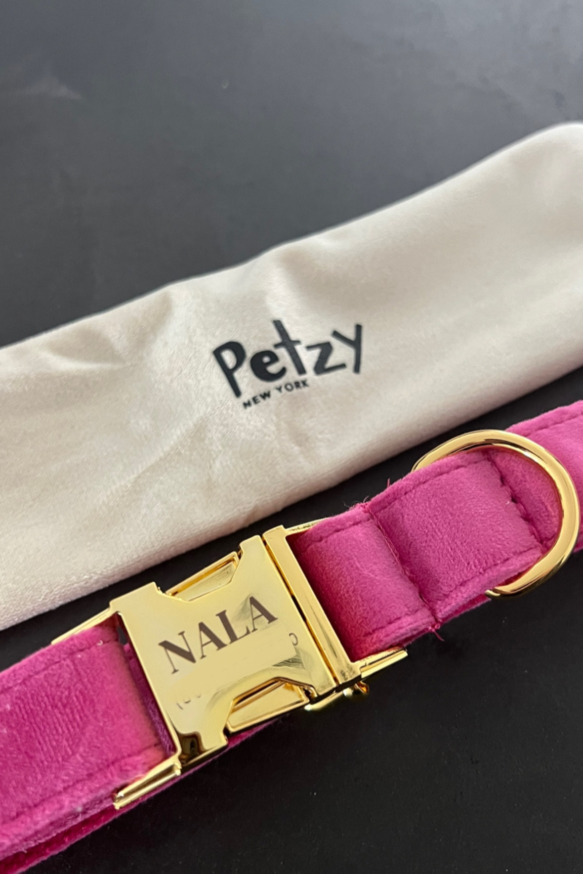 We hated hearing the jingling of Nala’s old collar so this adorable and customized collar from Etsy ensures she has identification if God-forbid she escapes under the fence. I love the velvet fabric of the collar!

Dog collar | pet collar | engraved | Nala | rescue puppies | dog adoption | Etsy | pets