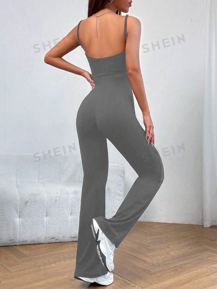 SHEIN EZwear Women's Sexy Backless Spaghetti Strap Jumpsuit, Simple And Versatile | SHEIN