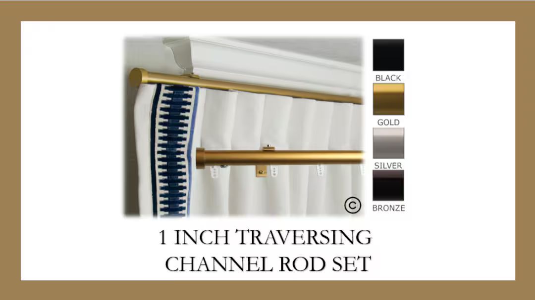 Traversing Channel Track 1 Inch Round Drapery Rod Set Includes Curtain Rod, Channel Brackets, Gli... | Etsy (US)