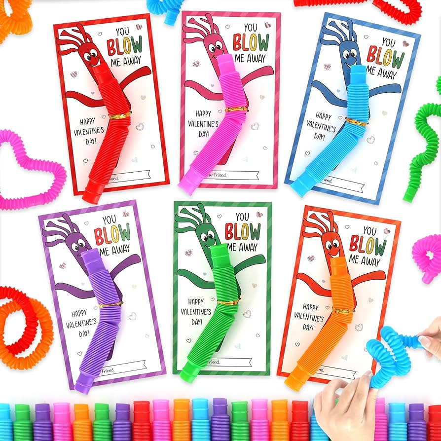 DAZONGE Valentines Day Gifts for Kids, 24 Pack Valentines Day Cards with Fidget Pop Tubes, Classr... | Amazon (US)