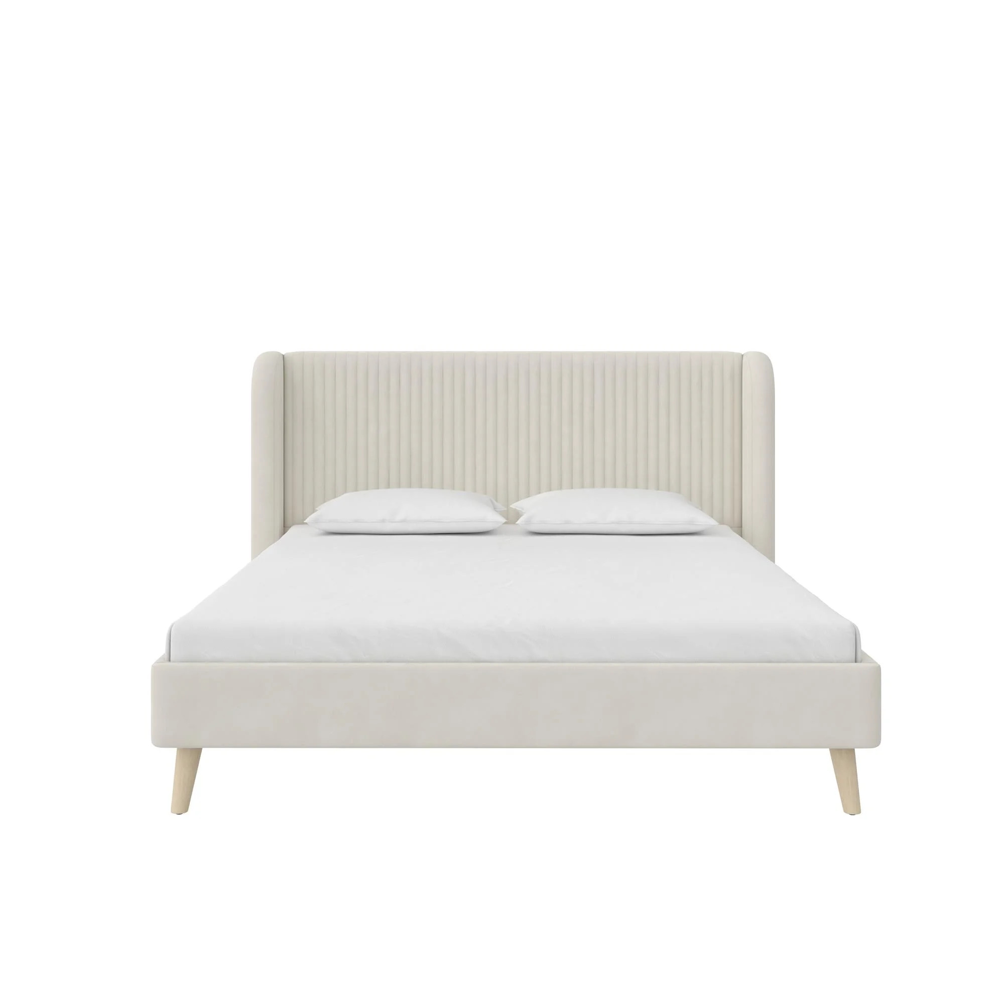 Novogratz Holly Upholstered Wingback Bed, Queen, Ivory Velvet | Walmart (US)