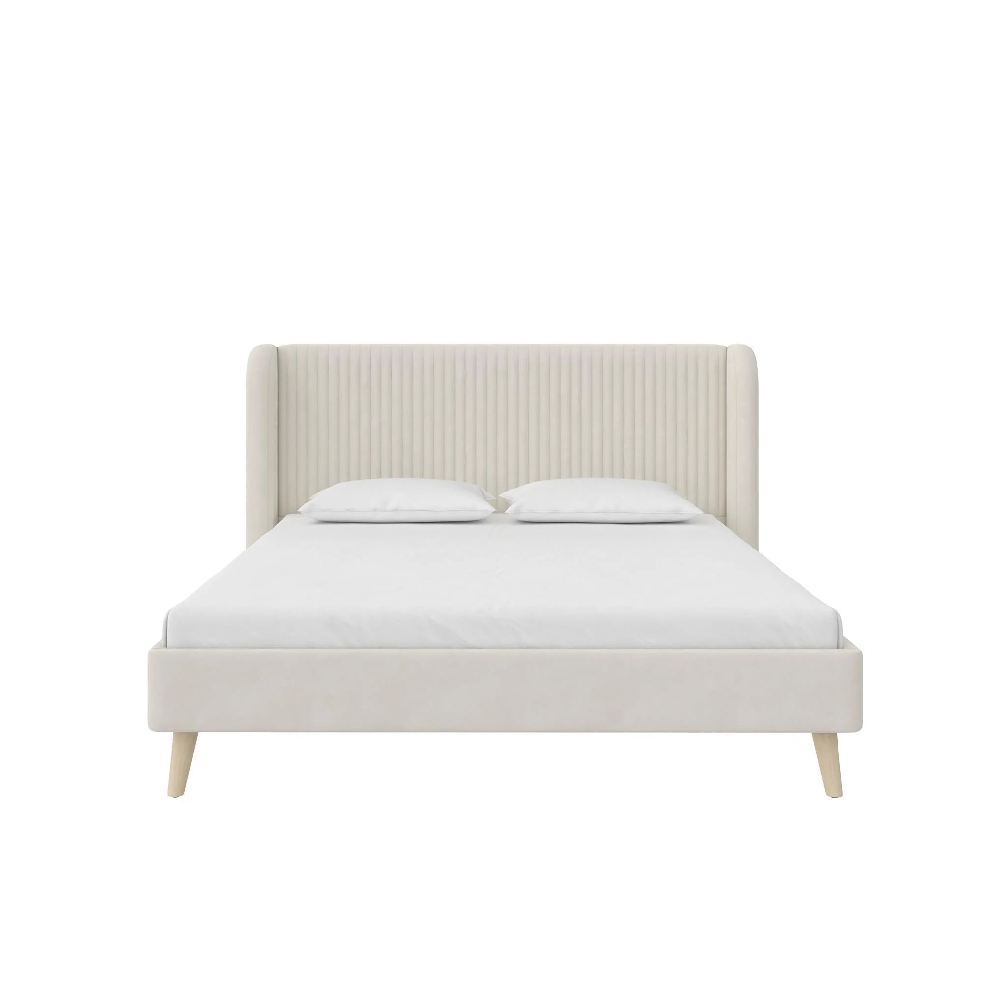 Novogratz Holly Upholstered Wingback Bed, Queen, Ivory Velvet | Walmart (US)