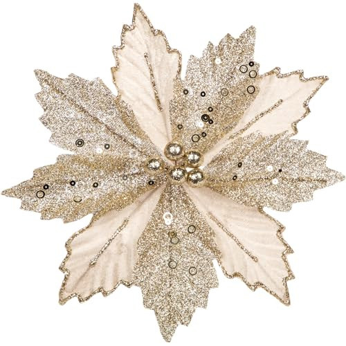 Briful 9'' Poinsettias Artificial Christmas Flowers 8PCS Silk Christmas Floral Picks and Sprays Large Champagne Poinsettias Flowers with Clips for Xmas Tree Vase Arrangement Wreath Decor | Amazon (US)