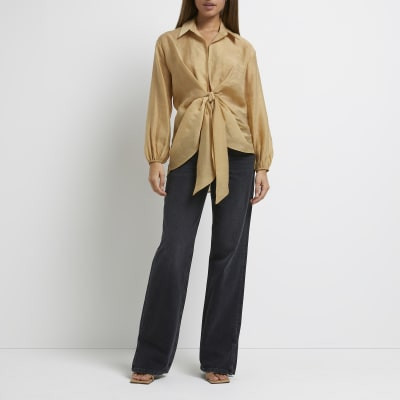 Beige knot front shirt | River Island (UK & IE)