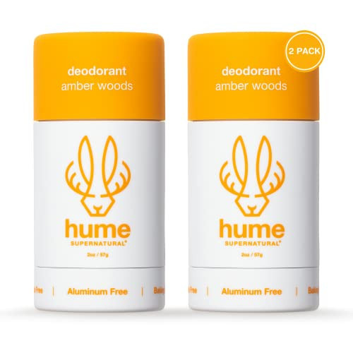 Hume Supernatural Aluminum Free Deodorant for Women & Men - Safe for Sensitive Skin - Probiotic, Plant-Based, Baking Soda Free, Aloe, & Cactus Flower, Anti Sweat, Stain & Odor - Amber Woods, 2 pack | Amazon (US)