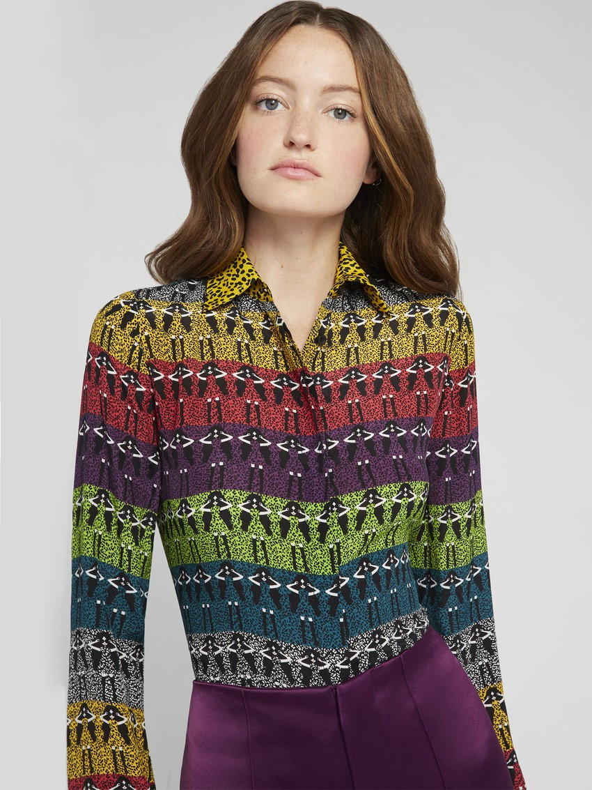 WILLA STACEFACE PLACKET TOP | Alice + Olivia | Alice + Olivia