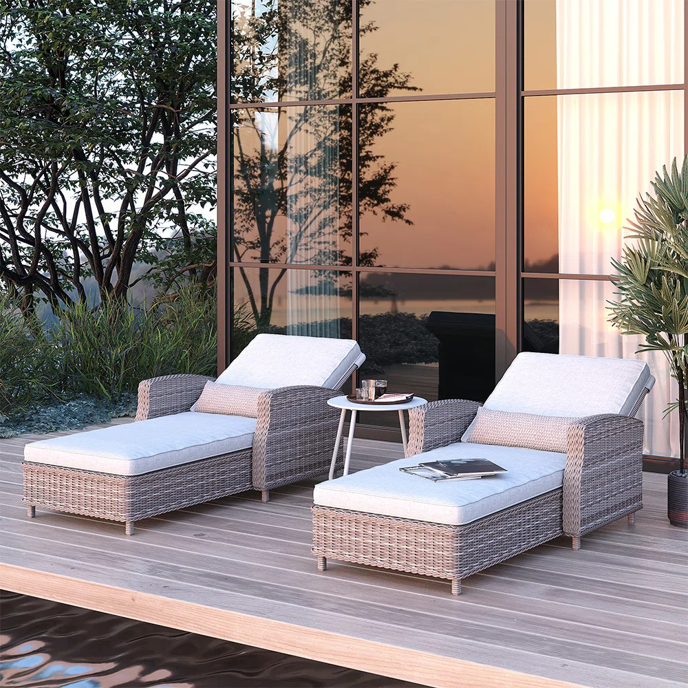 Aviahna 2 Piece Aluminum Outdoor Chaise Lounge with Air Pump, Adjustable Reclining Back & Cushion... | Wayfair North America