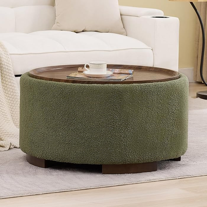 29.5 Inch Round Storage Ottoman Coffee Table,Modern Circle Coffee Table with Storage with Removab... | Amazon (US)