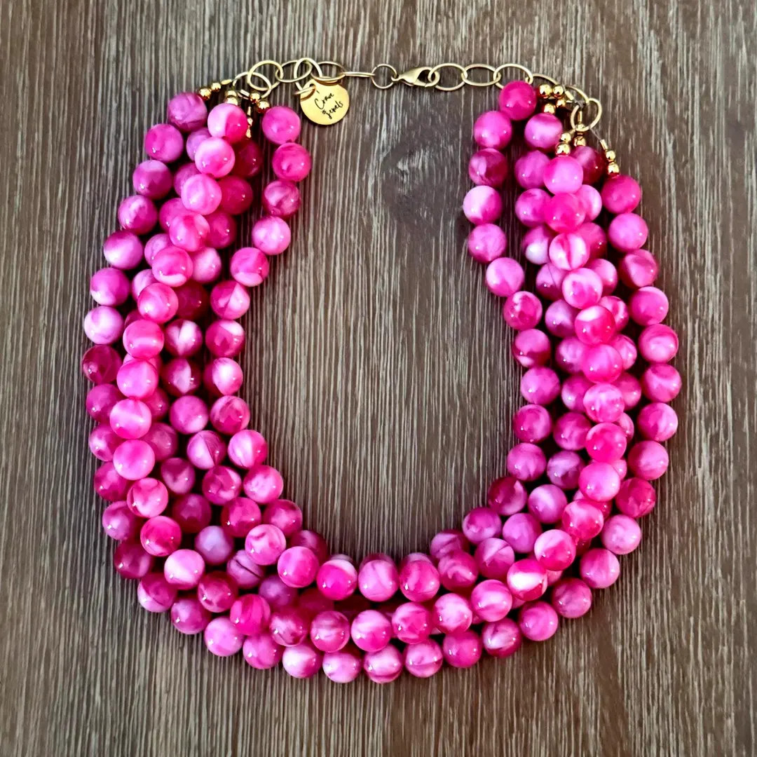 Necklace for Women Bright Pink Bead Necklace - Chuncky Beaded Statement Necklace Multistrand in R... | Etsy (Global)