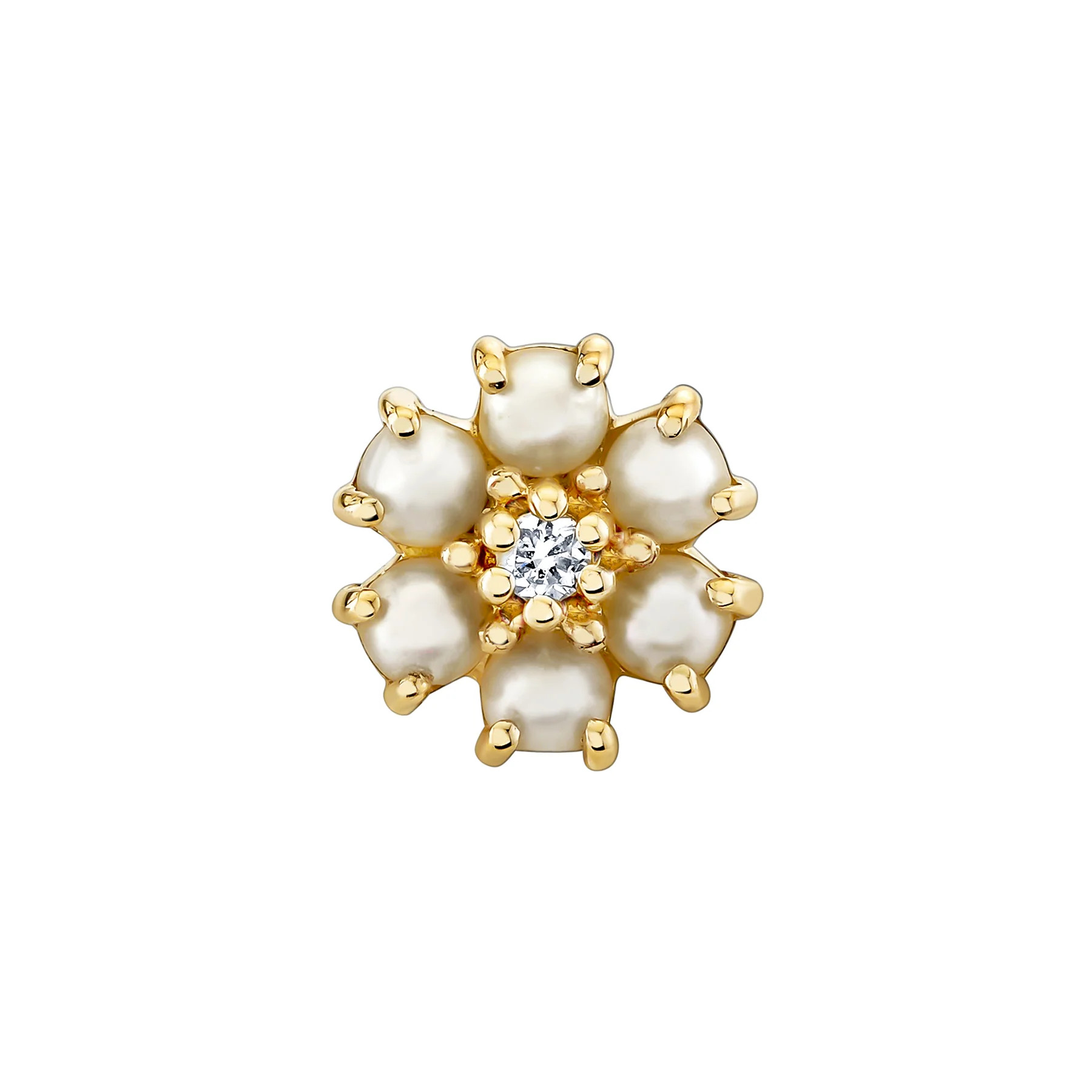 Mini Teddy Flower Stud - White Diamond and Pearl / 14k Yellow Gold | The Last Line (US)