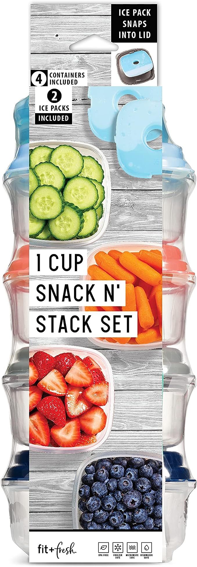 Fit & Fresh Stak Pak Portion Control 1-Cup Container Set, 4 BPA-Free Reusable Food Storage Contai... | Amazon (US)