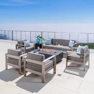 Cape Coral Outdoor 7-piece Chat Set with Fire Table by Christopher Knight Home | Bed Bath & Beyond