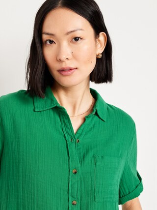 Crinkle Gauze Loose Button-Down Shirt | Old Navy (US)