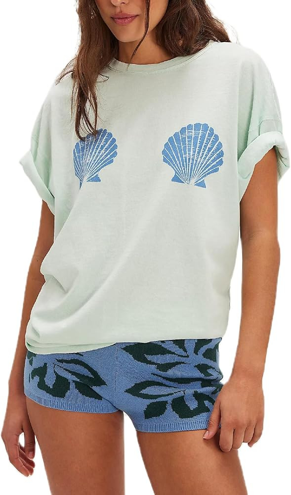 Women Y2K Graphic Oversized T Shirt Loose Fit Seashell Lobster Tees Preppy Short Sleeve Coastal B... | Amazon (US)