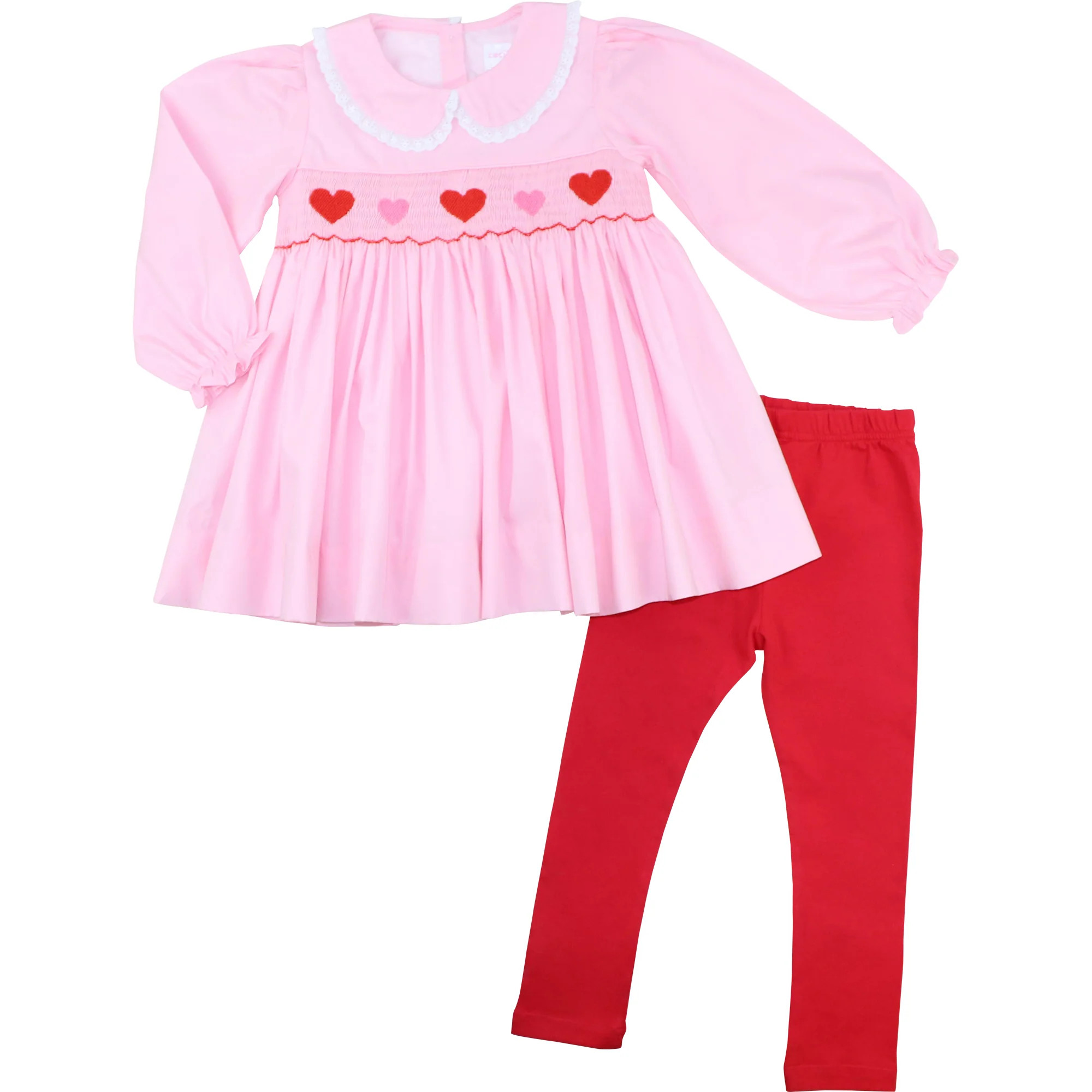 Pink And Red Smocked Hearts Legging Set | Cecil and Lou