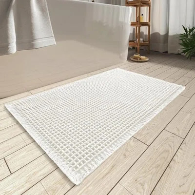 Upgraded Waffle Bath Mat, Super Absorbent Non Slip Bath Mats For Bathroom Floor, Machine Washable Bathroom Rugs With Tassels, Rubber Backed Bathroom M | Wayfair North America