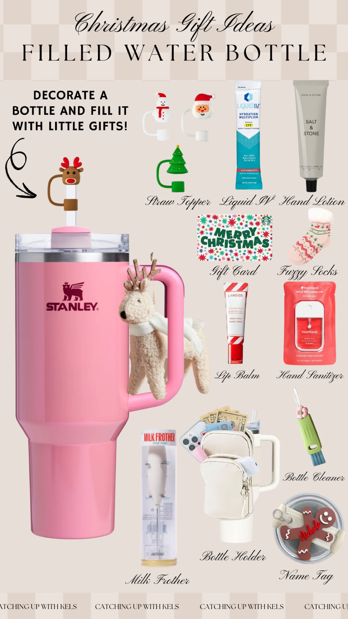 Looking for a unique and creative Christmas gift? 🎄✨ Check out this filled water bottle idea! Decorate with festive straw toppers, add goodies like fuzzy socks, hand lotion, and gift cards, and make someone's holiday extra special. Perfect for friends, coworkers, or stocking stuffers! 🎁 Shop everything to recreate this fun idea! #ChristmasGiftIdeas #HolidayGiftsUnder30

#LTKGiftGuide