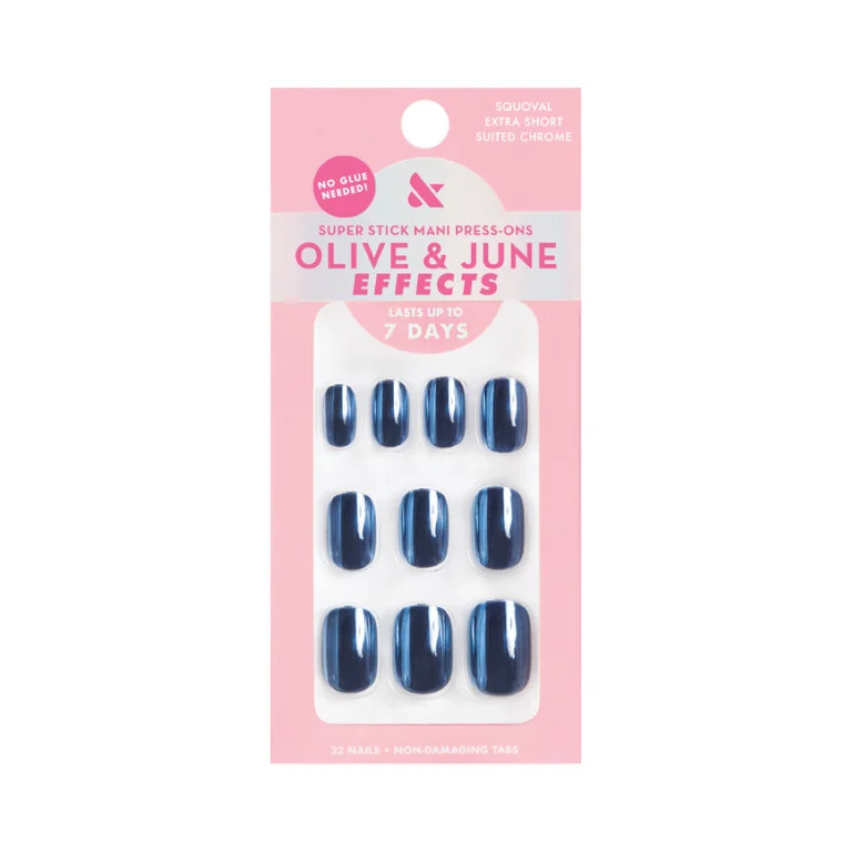 Olive & June Super Stick Mani Extra Short Squoval Press-on Tabs, Suited Chrome, 32 Pieces | Walmart (US)