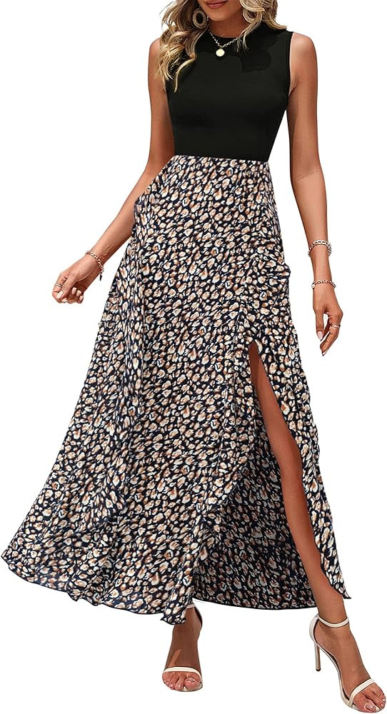 BTFBM Women Casual Sleeveless Summer Dresses 2026 Spring Crewneck Patchwork Boho Floral Ruffle Co... | Amazon (US)
