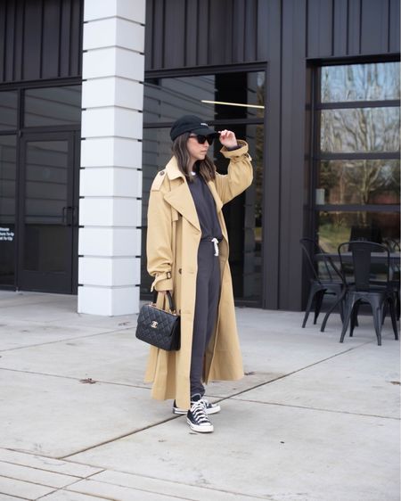 Winter outfit ideas. Trench coat outfits, sweats suit, outfits with converse. This sweatsuit is incredibly soft and comfortable. Runs big, so size down. 

Trench - Topshop 2. Runs big. 
Sweatshirt - Madewell xxs
Sweatpants - Madewell xxs
Sneakers - converse 5
Hat - outsider supply
Sunglasses - YSL


#LTKstyletip #LTKitbag #LTKshoecrush