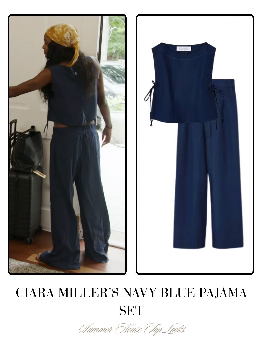 Ciara Miller’s Navy Blue Pajamas // Sold by Daphne