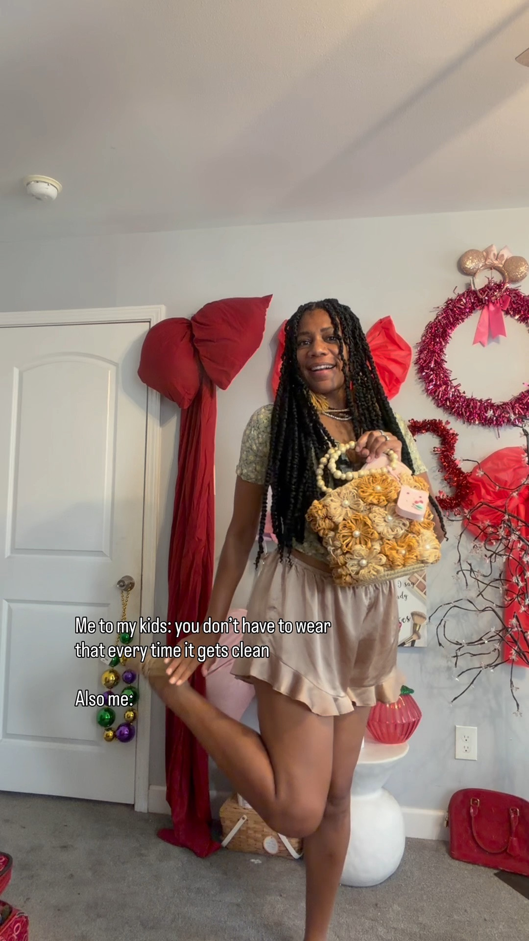 Brown satin shorts+ yellow tassel earrings+ green floral button down + pink button down vest + wicker ballerina flats

#LTKgrwm #LTKOver40 #LTKMidsize