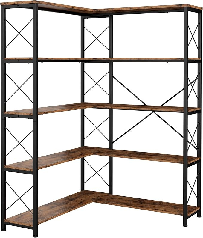 IRONCK 5-Shelf Corner Bookcase, Vintage Industrial Corner Bookshelf Etagere Bookcase, 5 Tier Corner  | Amazon (US)