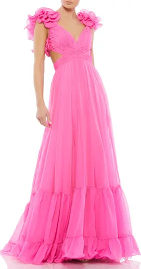 Rosette Chiffon Cutout Empire Waist Gown | Nordstrom