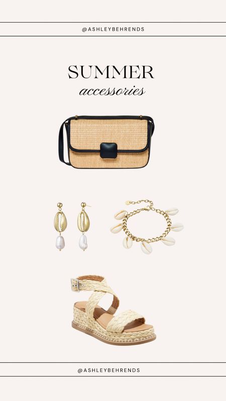 Summer accessories 🌞 Rattan black leather purse, puka shell earrings, bracelet + raffia wedge sandals 

#LTKStyleTip #LTKShoeCrush #LTKFindsUnder50