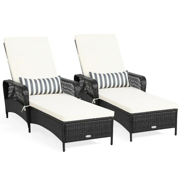 Gymax Set of 2 Adjustable Patio Rattan Lounge Chair Chaise Recliner w/ Cushion & Pillow - Walmart... | Walmart (US)