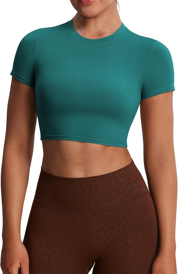 Aoxjox Short Sleeve Crop Tops for Women Classic Longline Baby Tee Workout T Shirt Top | Amazon (US)