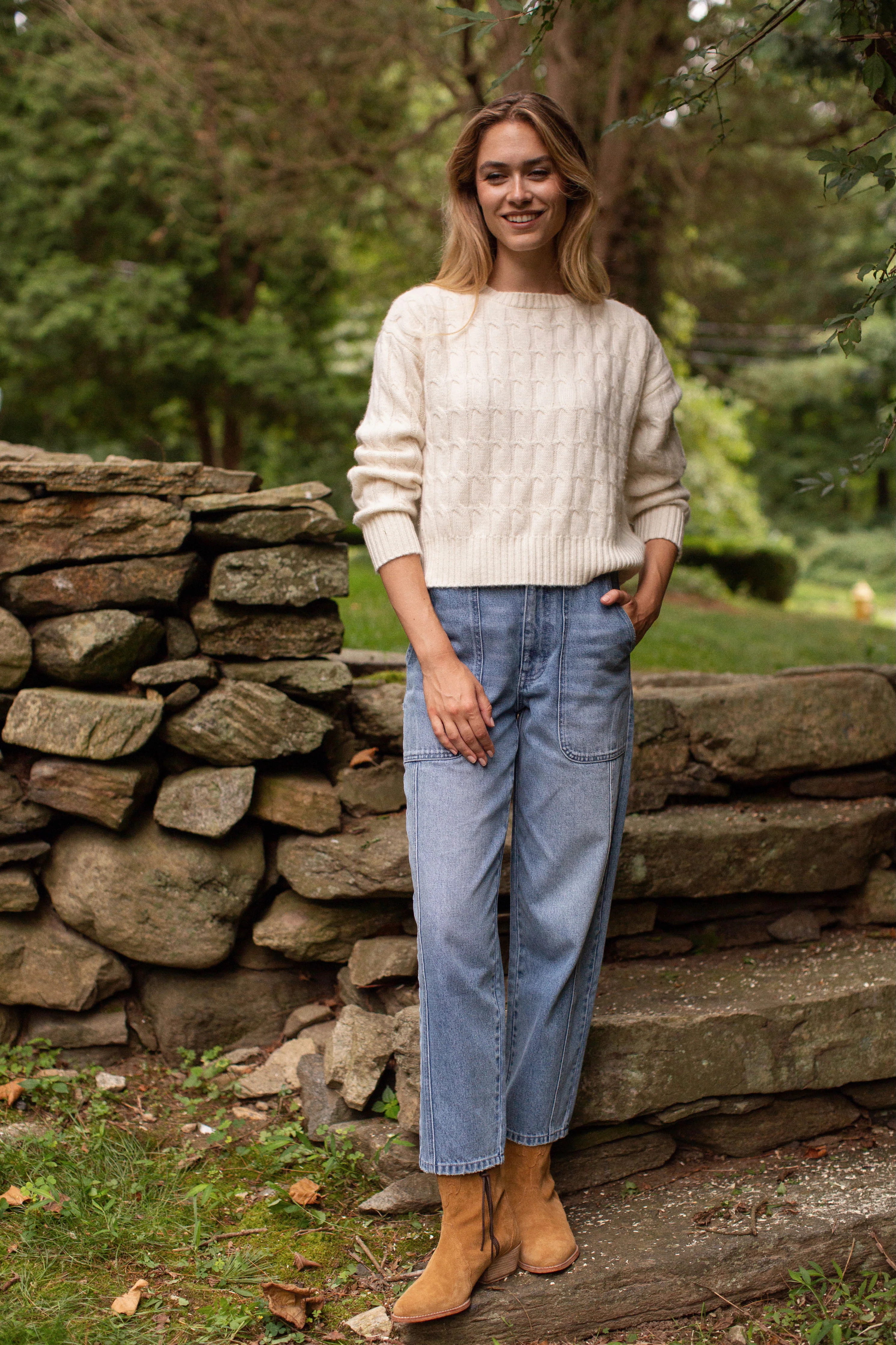 Slouchy Cable Knit Cashmere Sweater - Ivory | Marea