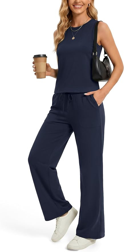 AFINTE Two Piece Sets for Women Summer Outfits, Lounge Sets, Sleeveless Crop Tops Wide Leg Pants ... | Amazon (US)