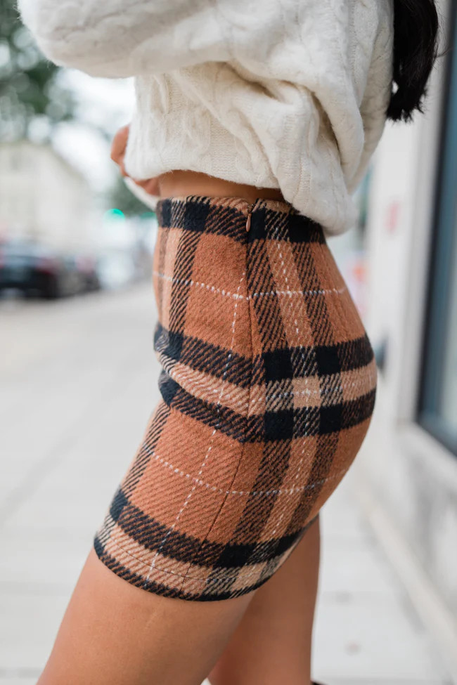 Plaid To Meet You Camel Skirt | Pink Lily