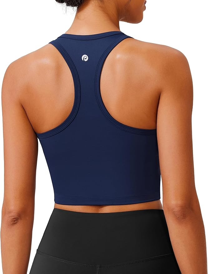 PINSPARK Racerback Crop Tank Tops for Women Longline Padded Sports Bra Scoop Neck Workout Yoga To... | Amazon (US)