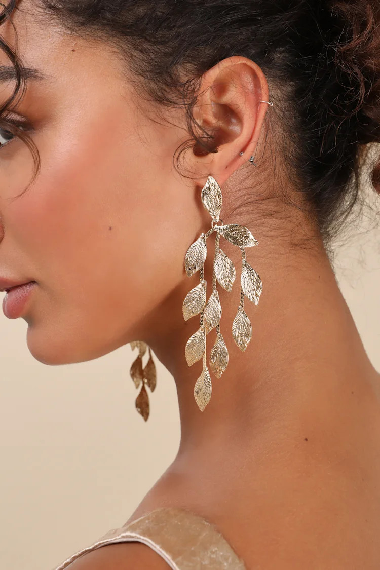 Folia Gold Leaf Statement Earrings | Lulus