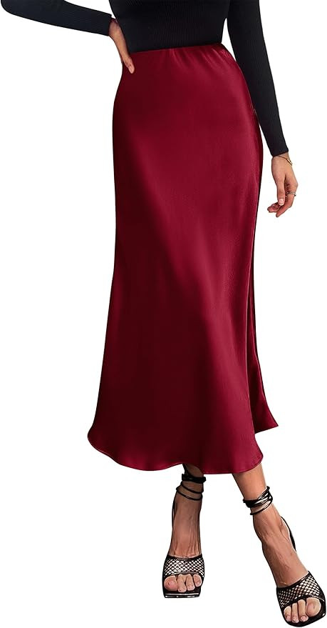 PRETTYGARDEN Women's Summer Midi Satin Skirt Dressy Casual High Waisted A Line Flowy Ruffle Elega... | Amazon (US)