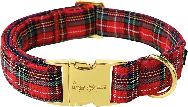 Unique style paws Dog Collar Scottish Plaid Black Red Metal Buckle Durable Puppy Collar Christmas... | Amazon (US)