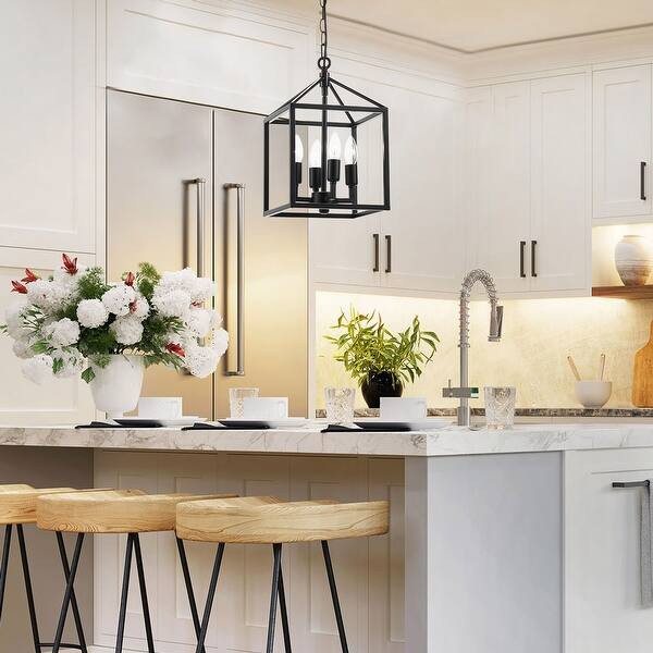 CO-Z 4-Light Antique Black Lantern Geometric Chandelier | Bed Bath & Beyond