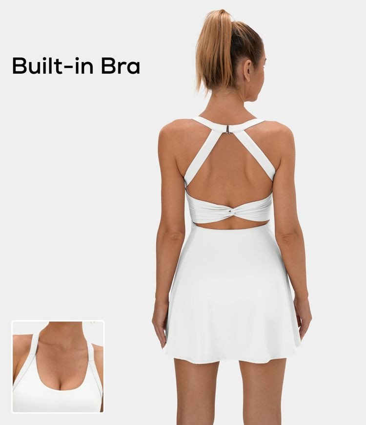 Women’s Backless Cut Out Twisted Side Pocket 2-in-1 Mini Barre Ballet Dance Dress - HALARA | HALARA