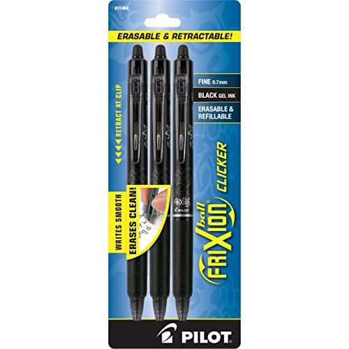 PILOT FriXion Clicker Erasable Pens, Fine Point 0.7 mm, Black Ink, 3-Pack | Amazon (US)