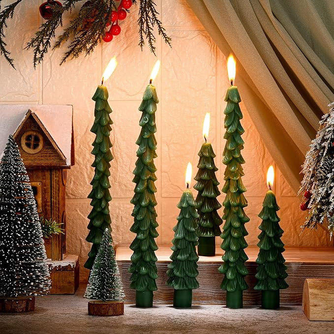 MTLEE 6 Pcs Christmas Tree Shaped Taper Candles Unscented Tree Candle Decorative Christmas Tree C... | Amazon (US)