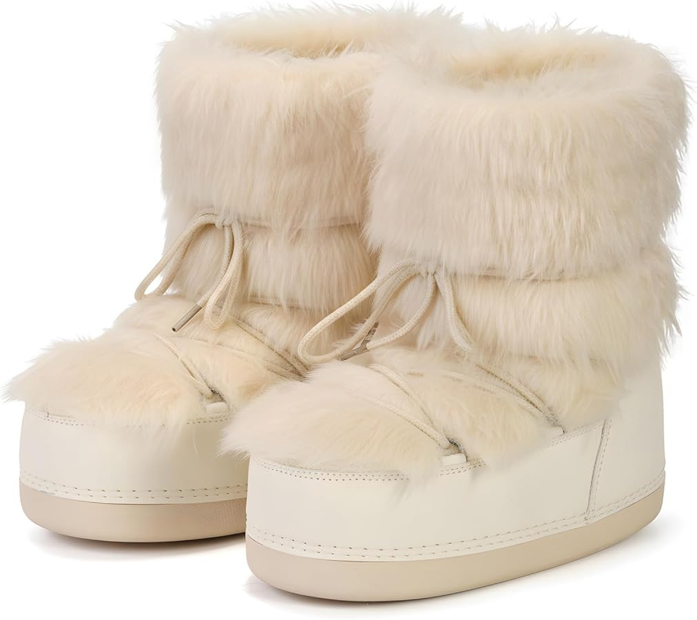 Women's Faux Fur Snow Boots for Women Warm Winter Fluffy Boots Fuzzy Comfortable Shoes | Amazon (US)