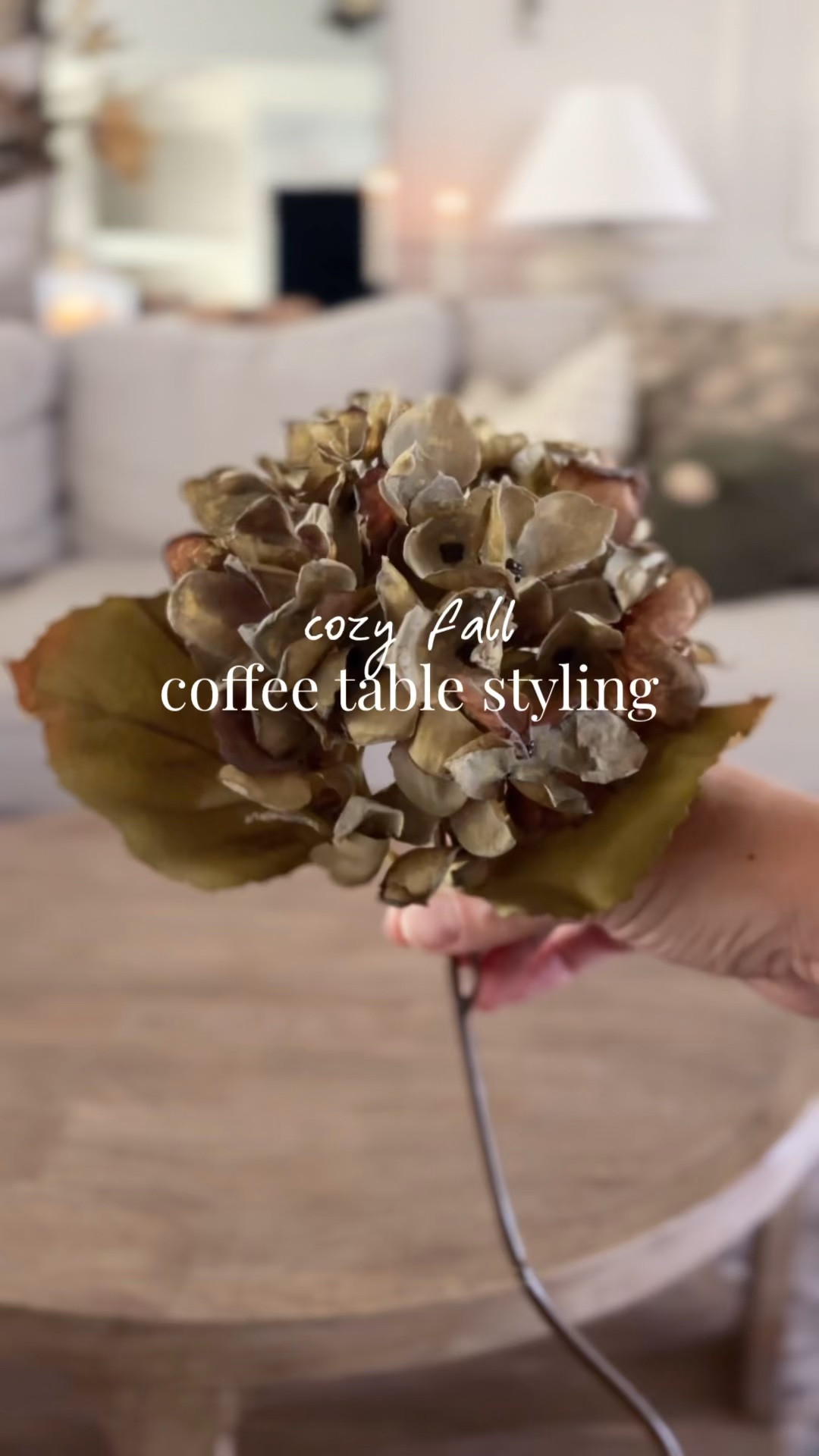 Cozy fall coffee table styling!  These Amazon faux dried hydrangeas are so pretty and I paired them with this stunning McGee & Co. autumn vine vase that I’m obsessed with 🤩. The color and pattern are so pretty!

#LTKHome #LTKSeasonal