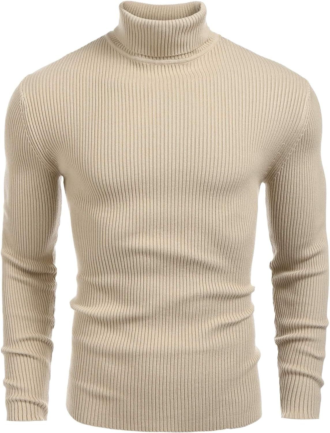 COOFANDY Mens Ribbed Slim Fit Knitted Pullover Turtleneck Sweater | Amazon (US)