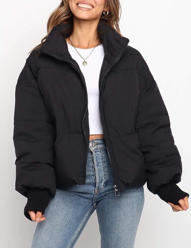 MEROKEETY Women's Winter Long Sleeve Zip Puffer Jacket Baggy Short Down Coats | Amazon (US)