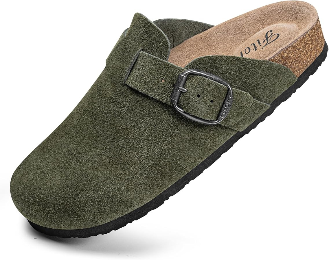 FITORY Womens Clogs Slip-on Potato Shoes Leather Mules with Suede Cork Footbed Size 6-11 | Amazon (US)
