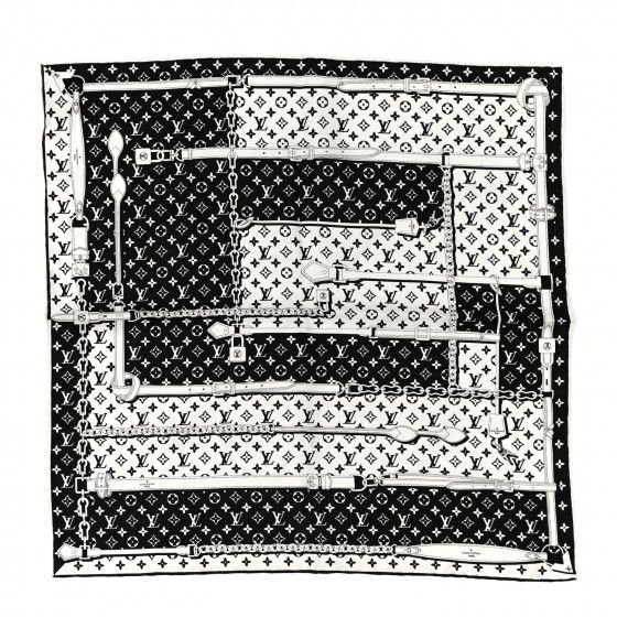 Silk Monogram Confidential Square Scarf Black White | FASHIONPHILE (US)