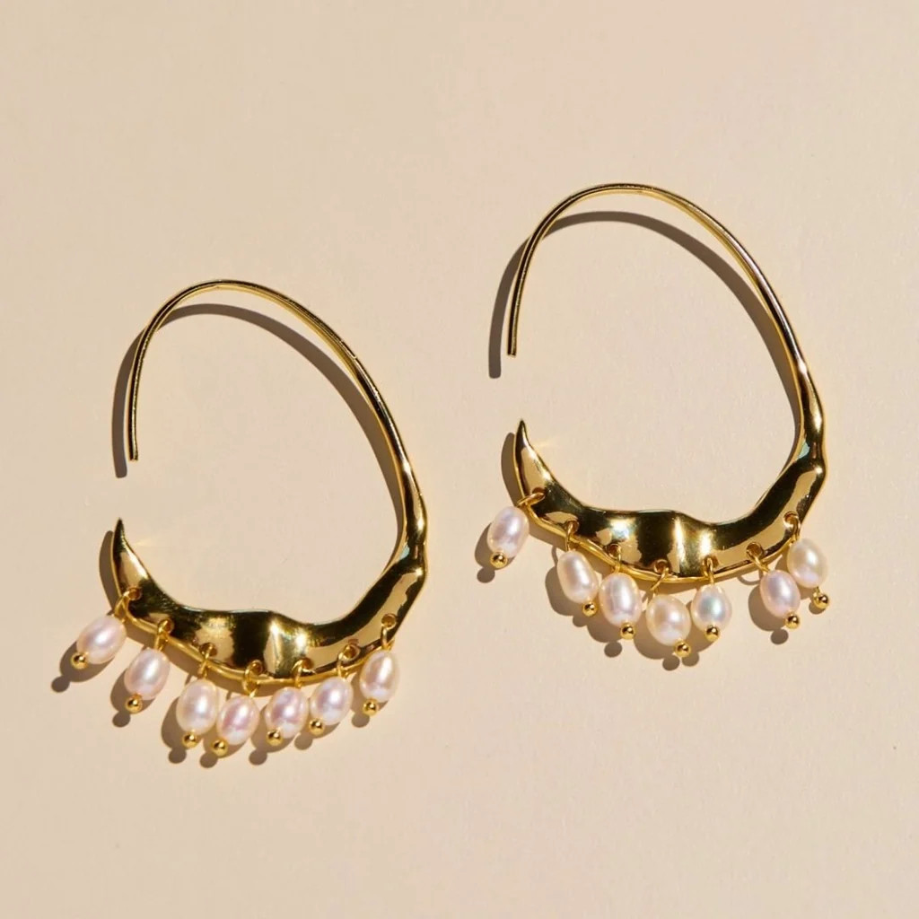 Gold Pearl Statement Hoop Earrings | Nickel and Suede