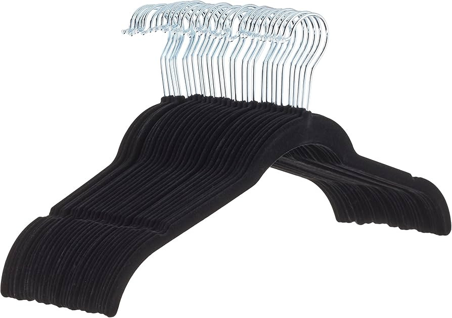 Amazon Basics Slim, Velvet, Non-Slip Shirt Clothes Hangers, Pack of 30, Black | Amazon (US)